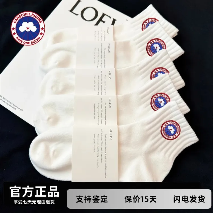 加拿大加鹅 袜子男夏季薄款纯棉运动袜吸汗防臭吸汗白色中筒袜女