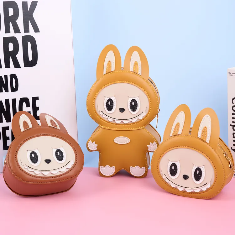 DIY自制韩式小怪兽斜挎式双肩卡通手工单肩包网红编织包