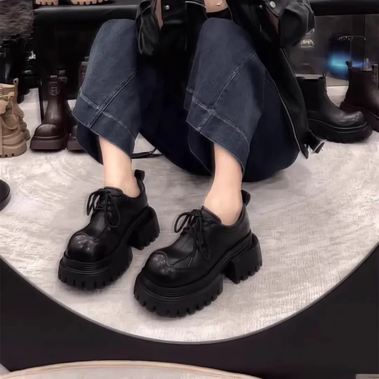 复古时尚乐福单鞋女2025秋季新款百搭英伦风厚底增高大头jk小皮鞋