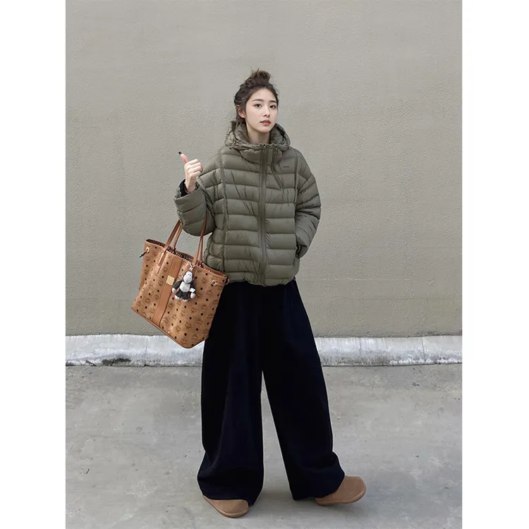 KSKM灰绿色白鸭绒羽绒服女2025秋冬新款美式廓形排骨面包服外套男