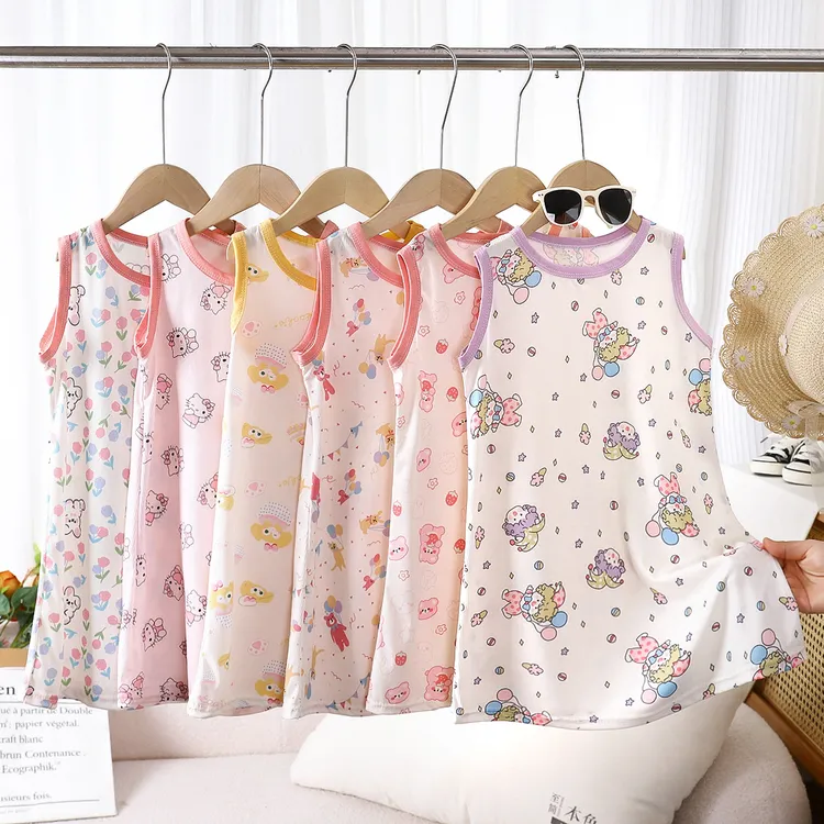 夏季女童睡裙冰丝公主裙儿童冰丝薄款睡衣宝宝女孩背心裙子家居服