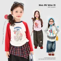 丸子十【彩色软糖】舒适撞色插肩袖印花T恤（秋款）WZJ-25522