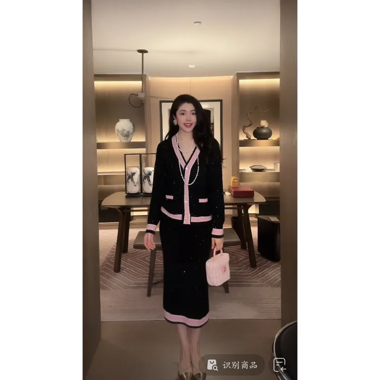 【N·COU】25秋新款【塞纳河畔】温柔小香风针织撞色开衫唐装DY101