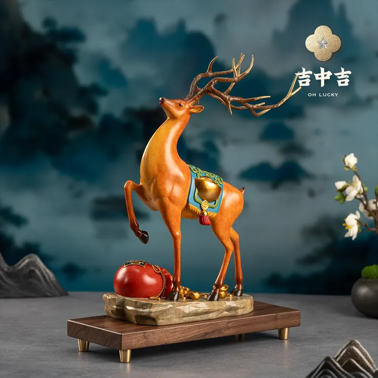 吉中吉·铜《禄鹿亨通》国风家居鹿摆件 客厅电视柜玄关装饰乔迁礼物