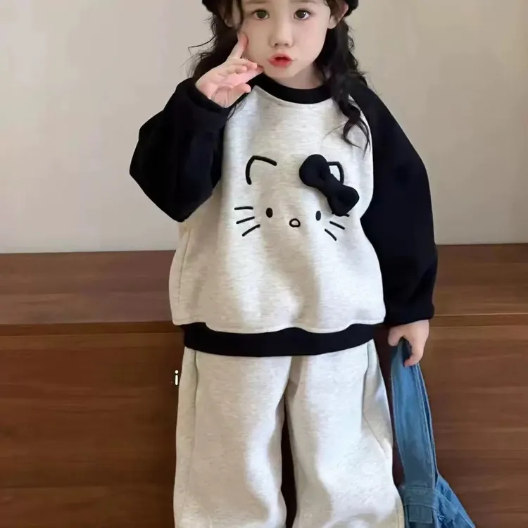 2025款休闲风套装女加厚加绒童装卡通休闲卡通动漫套头
