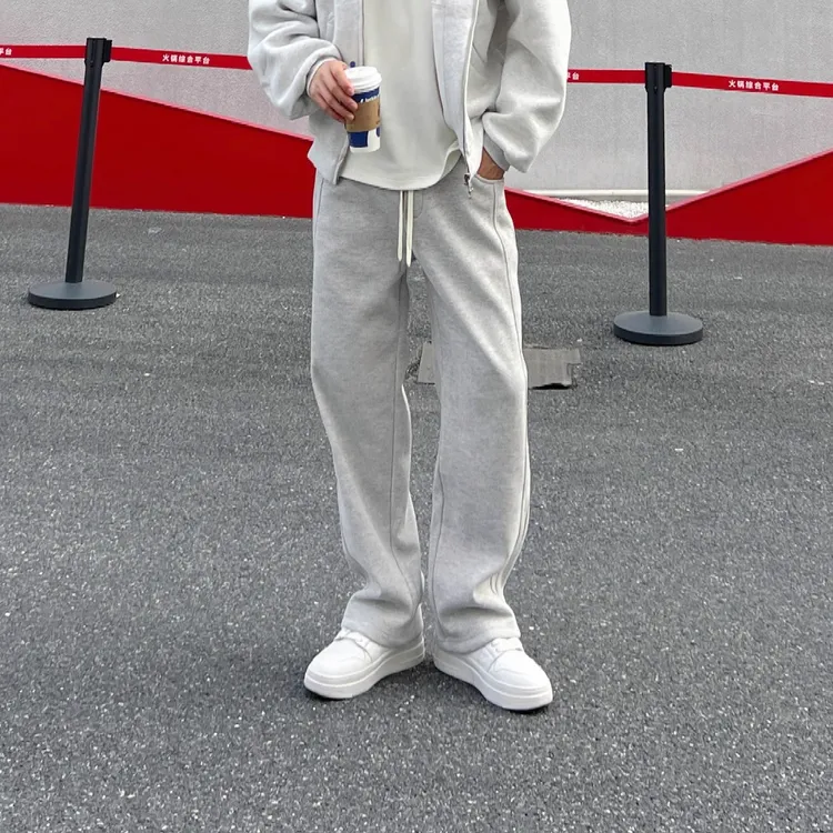 LUCHONG重磅加厚36S粗线针织云朵绒直筒卫裤运动宽松百搭休闲长裤