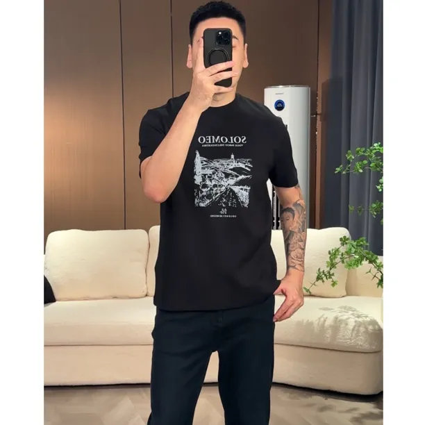 GY-9264男士秋冬新款时尚百搭圆领厚半袖T恤