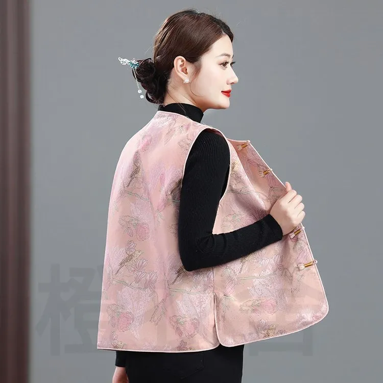 新中式国风提花坎肩立领马甲刺绣背心春秋款复古新款盘扣上衣外搭