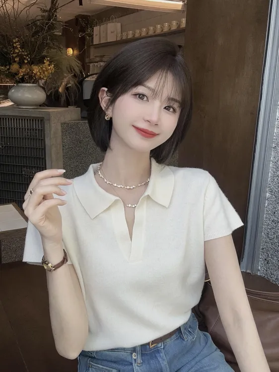 2025夏季时尚新款韩系慵懒风小众女装显瘦针织短袖上衣休闲牛仔裤