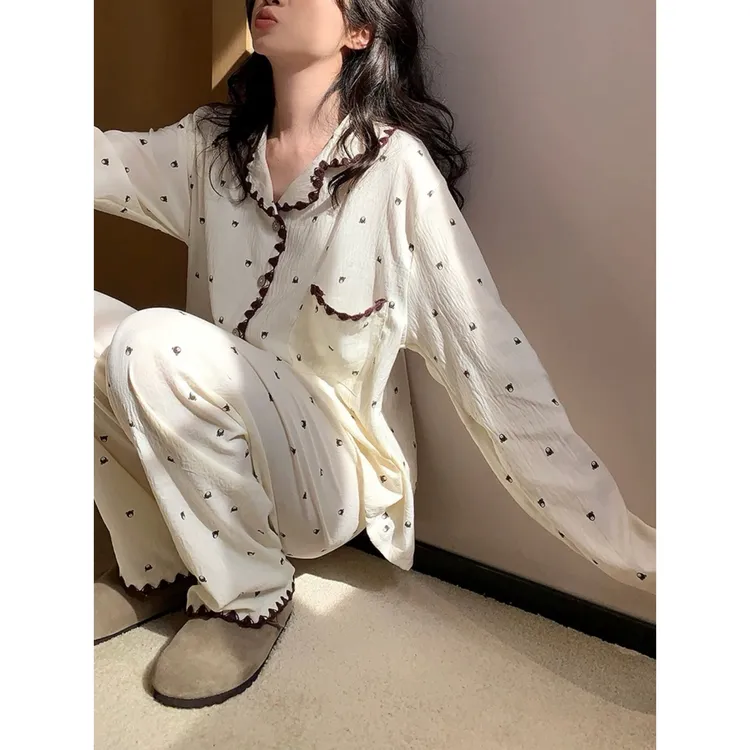 少女甜美可爱卡通小熊长袖舒适空气棉加厚睡衣春秋季可外穿家居服