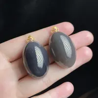 L【玉氏珠宝】18k和田玉烟紫蛋面吊坠 多样性发一 CAN060841