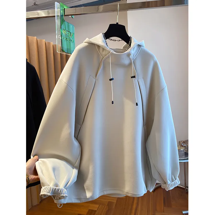 胖妹妹240斤大码韩系设计感独特加绒加厚连帽卫衣女秋冬宽松上衣