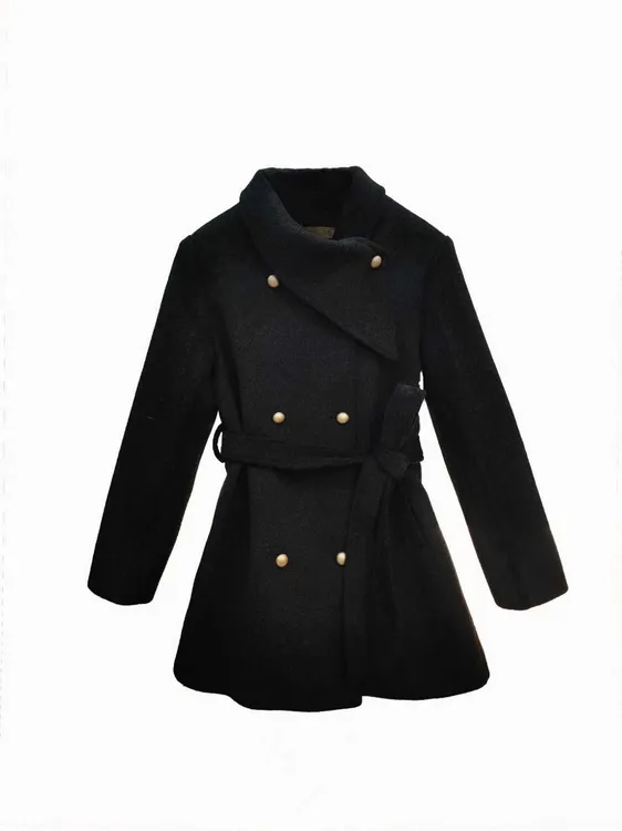 二哥二嫂【优雅毛呢大衣】设计款不规则翻领中长款大衣