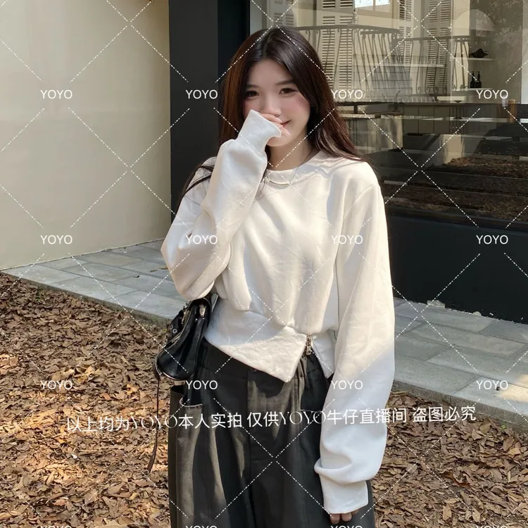 YOYO自制1【侧拉链卫衣】秋款显瘦时尚百搭休闲小众设计感长袖卫衣