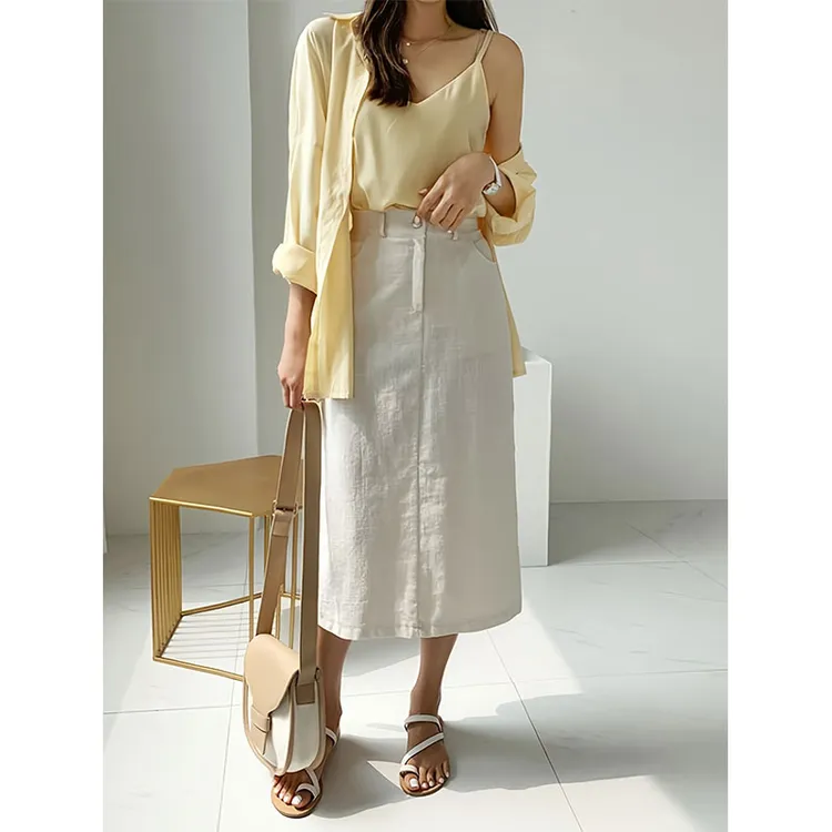 黄色休闲宽松时尚套装2025秋季新款欧货洋气百搭衬衣设计感两件套