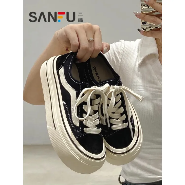 三福小众休闲户外运动板鞋小白鞋丑萌大头鞋百搭经典厚底帆布鞋女