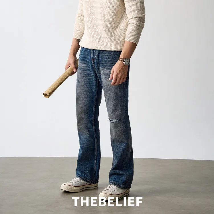 25929#美国CONE DENIM复古破洞补丁做旧水洗517微喇版型牛仔裤男
