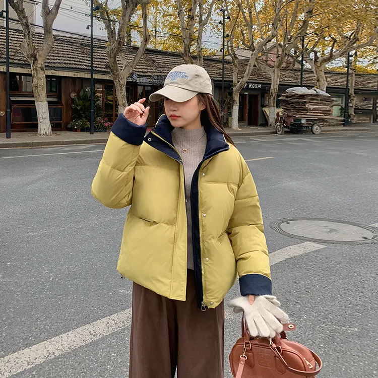 女宽松型立领短款染色棉服棉衣秋冬韩版面包服保暖百搭小个子休闲