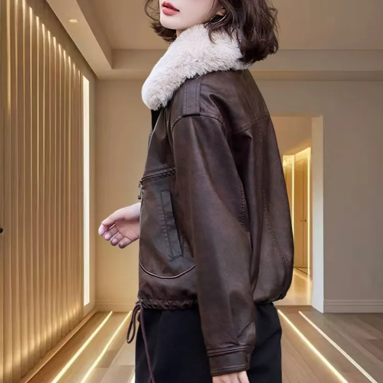 海宁真皮皮衣女毛领秋冬爆款2025新款加绒皮草短款外套洋气上档次