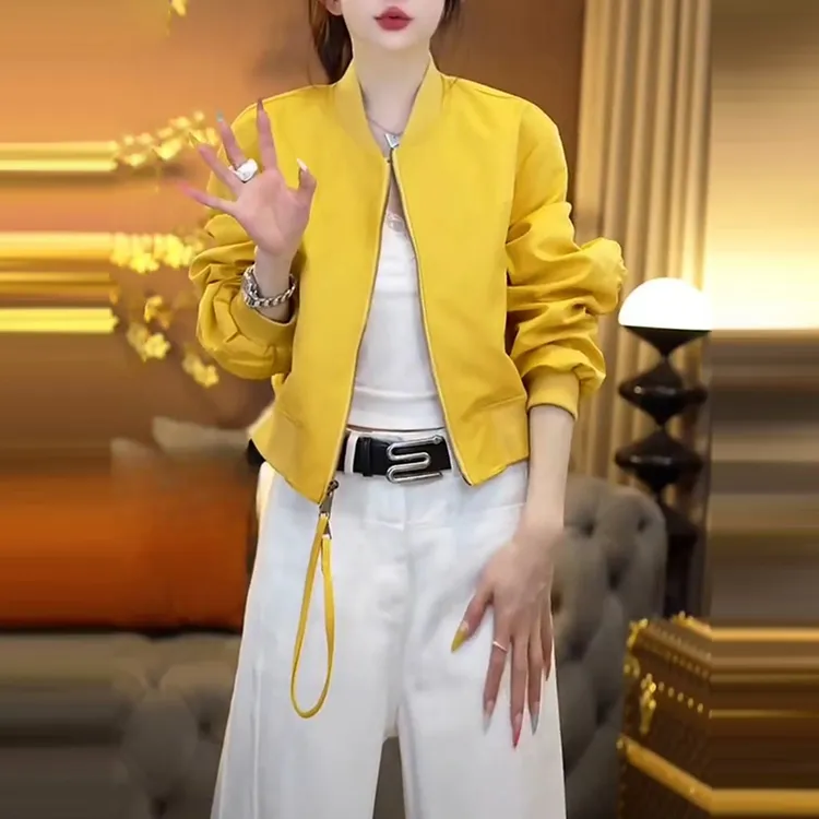 春季新款休闲女装韩版气质拉链长袖外套宽松显瘦百搭时髦洋气上衣