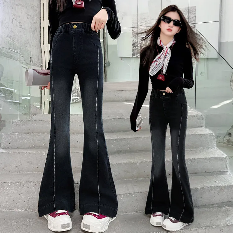 女童牛仔裤2025新款春秋装洋气儿童装弹力裤子大童女孩秋季喇叭裤