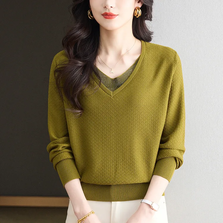 鸡心领打底衫春秋漂亮洋气中年妈妈上衣2025新款大码遮肚子毛衣女