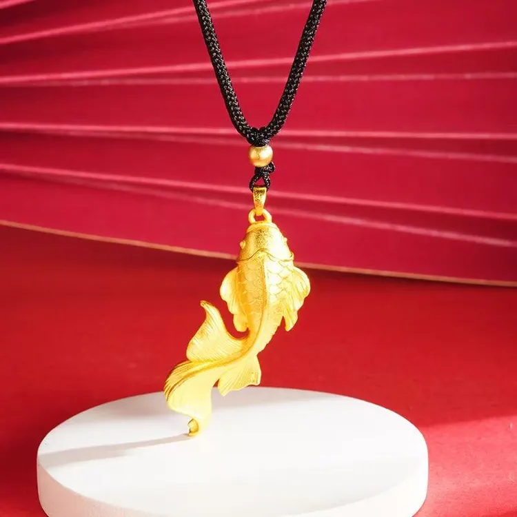 钨金吊坠 锦鲤元素轻奢小众金色合金项链女锁骨链毛衣链