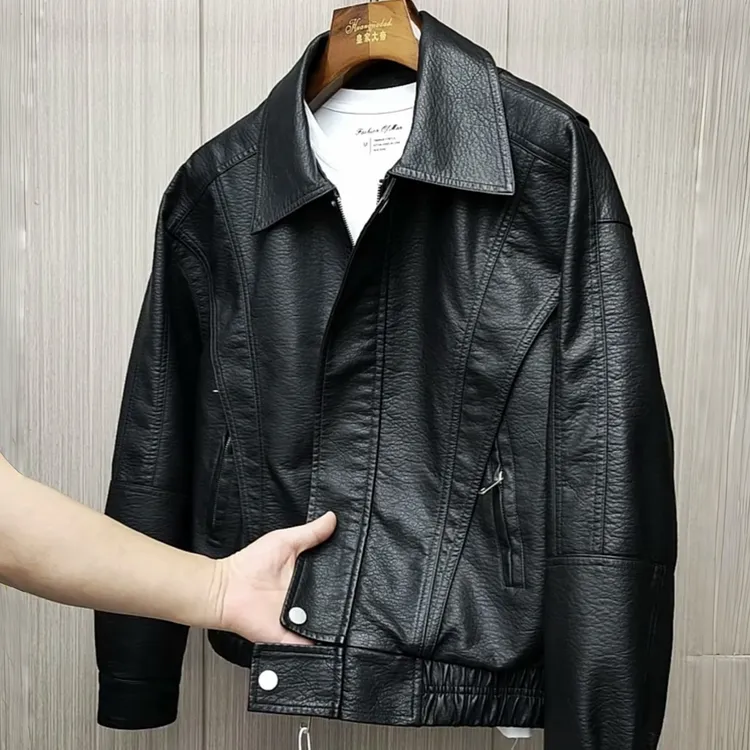 2025新款潮流机车服皮衣夹克男外套春秋新款短款翻领休闲皮夹克男