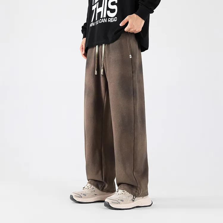 320g重磅直筒休闲裤子男运动阔腿中性风卫裤潮高街扎染做旧水洗