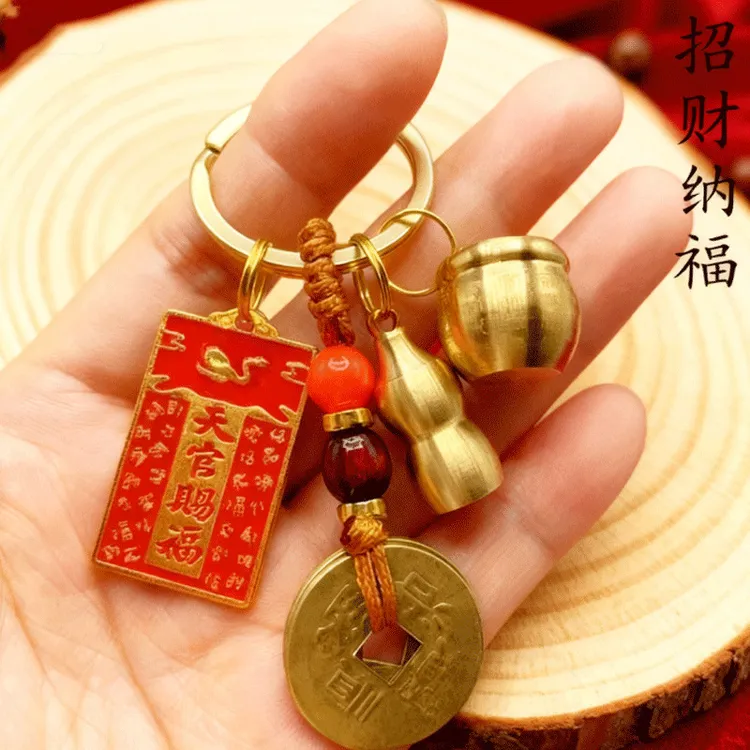 （老师推荐官方正品）十二生肖天官赐福百福缸黄铜挂件葫芦钥匙扣商品图