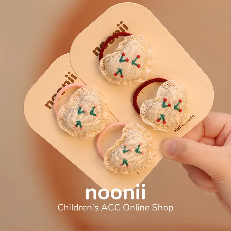 宝宝可爱扎头发皮筋儿童刺绣爱心发圈不伤发头绳发饰女童发绳头饰