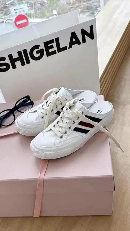 诗歌兰正品2025春夏斜杠平底凉拖简约百搭ins舒适帆布包头半拖鞋