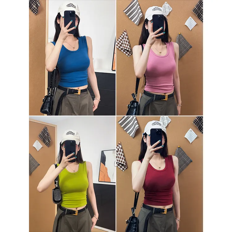 高密棉短款U领工字吊带背心女夏季外穿修身内搭遮副乳高弹小上衣