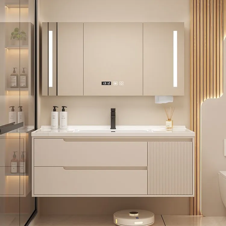 新款简约浴室柜卫生间组合奶油智能洗脸盆洗漱陶瓷洗手洗手池一体