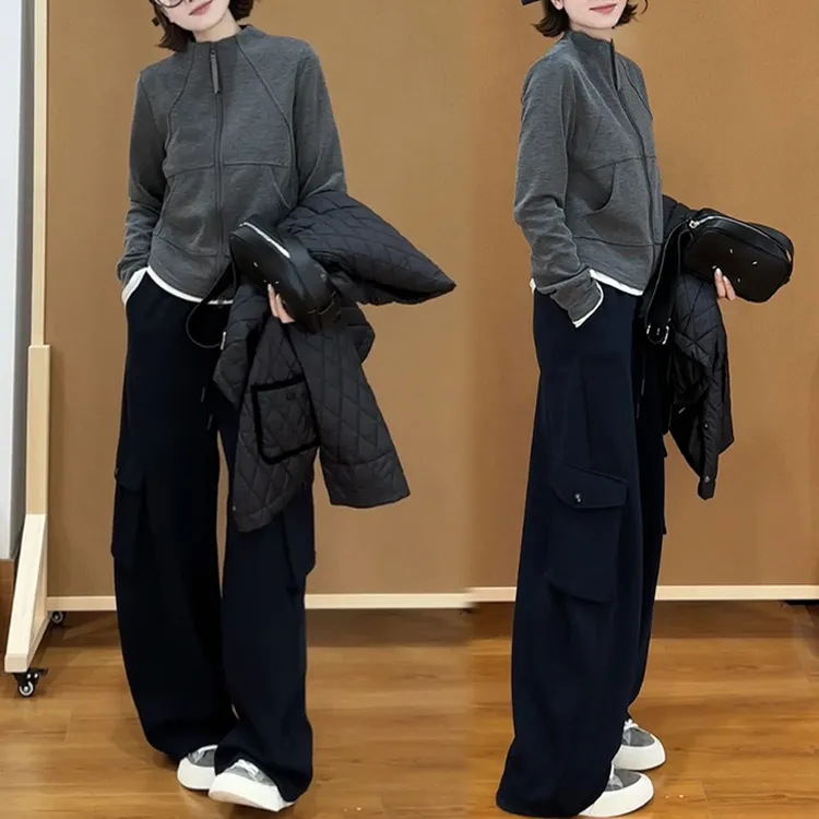 韩版时尚拼接立领纯色外套女2025秋季新款休闲设计感洋气百搭上衣