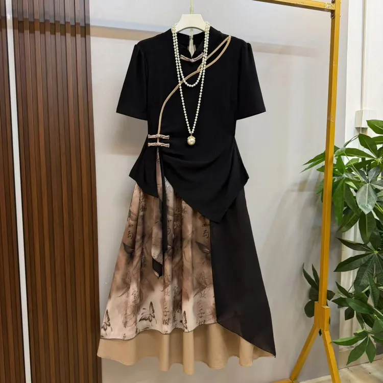 新款大码女装时尚气质国潮风高级感复古上衣十半身裙两件套套装