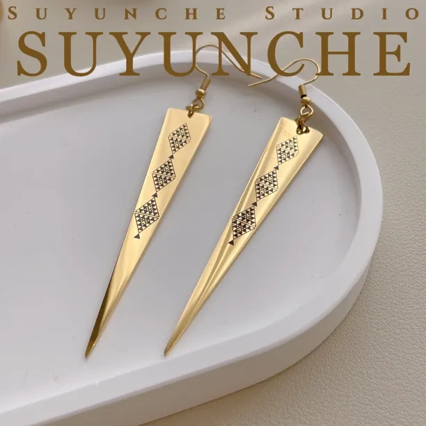 钛钢耳饰 Suyunche2819时尚气质夸张长款尖头三角民族风耳环