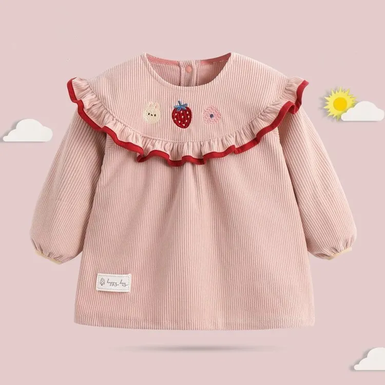 儿童吃饭罩衣宝宝洋气外穿公主围裙女孩婴儿反穿衣秋冬季防水防脏