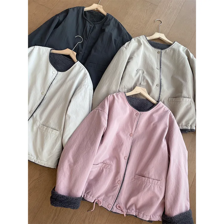 韩版简约毛毛内衬保暖棉服外套
