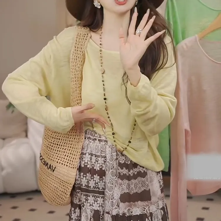 氧气小衫~轻盈薄感圆领纸片人防晒显瘦罩衫上衣LK2504422
