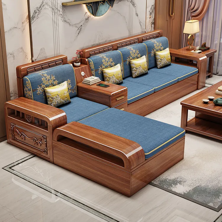 【工厂直销】中式大沙发客厅多功能储物实木沙发家用客厅新中式沙发