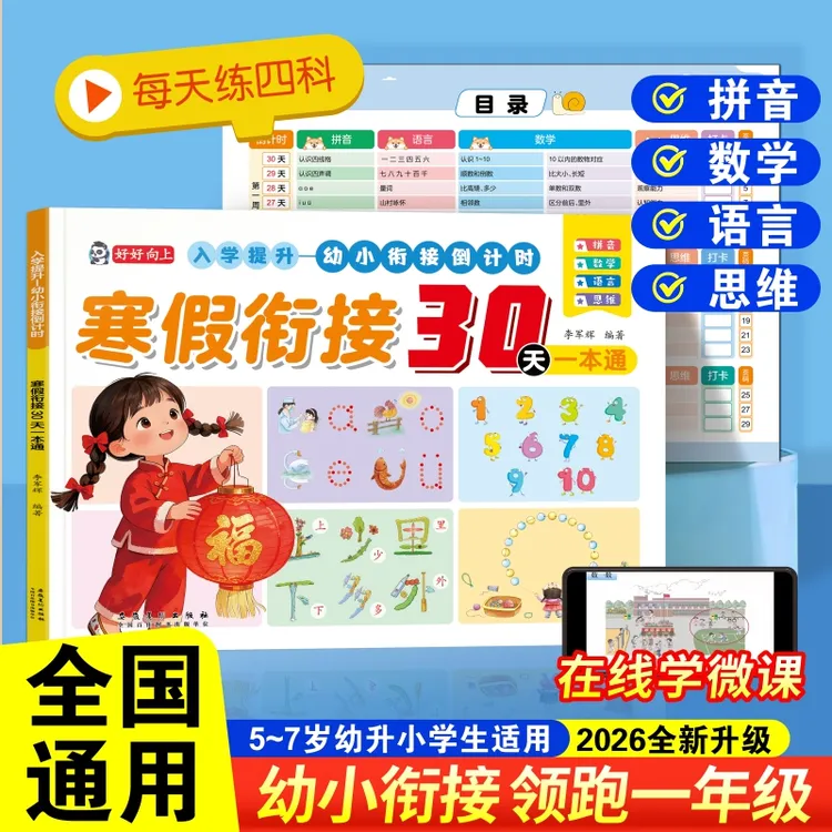 幼升小寒假衔接30天幼儿园大班一本通拼音数学语言思维入学提升