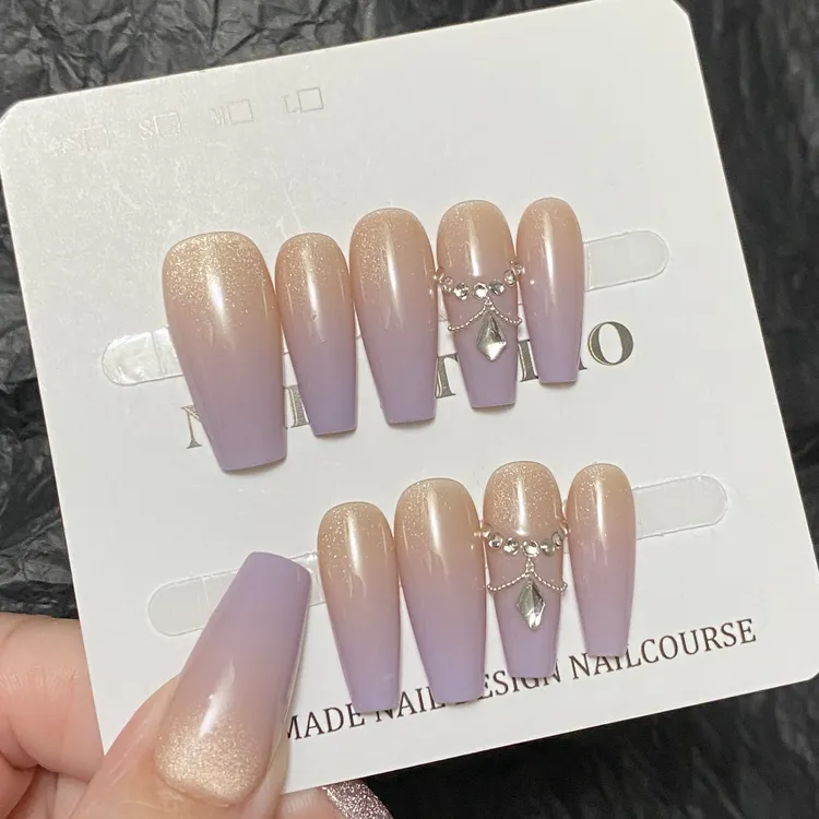 两幅包邮0067现货纯手工穿戴甲 渐变猫眼公主 气质纯欲裸色中长款