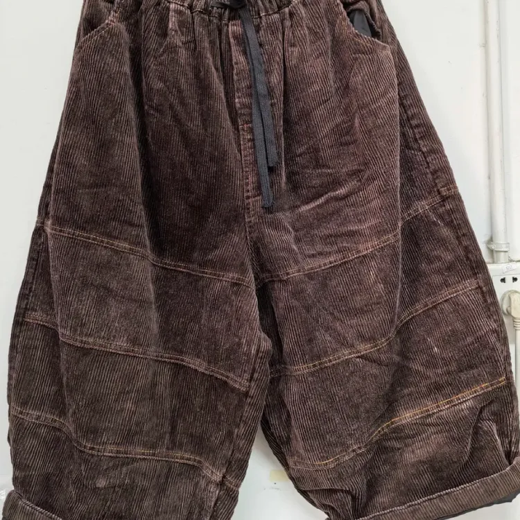 冬季加棉灯芯绒拼接宽松休闲直筒裤（裤长88臀围140左右）