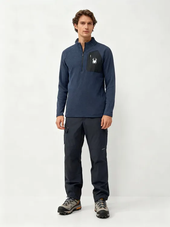 内里复合暖绒定染针织面料户外机能风半拉链男士套头长袖卫衣2362