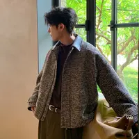 一轩轩轩【拉夫学长】秋冬复古拼接小香风格纹男夹克短款外套990908