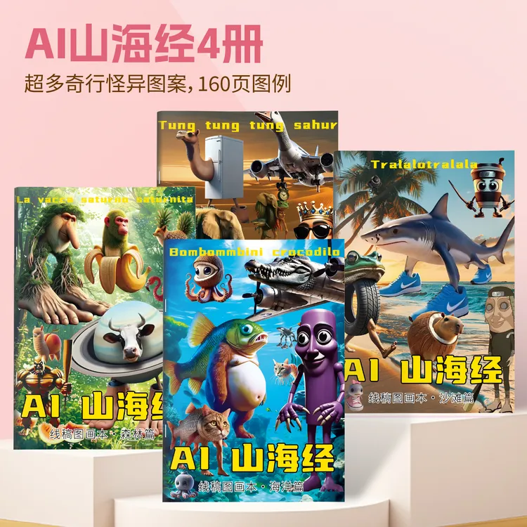 国外ai山海经描摹本儿童中国画画描绘本临摹涂色益智漫画册幼儿园