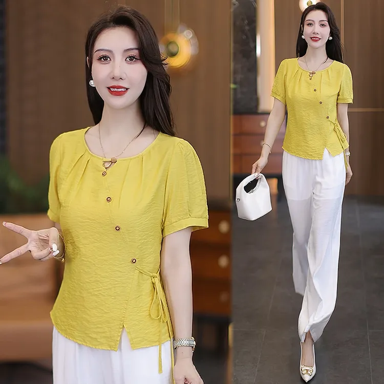 2025夏新款温柔甜美减龄衬衣收腰显瘦洋气短袖衬衫女洋气上衣薄款