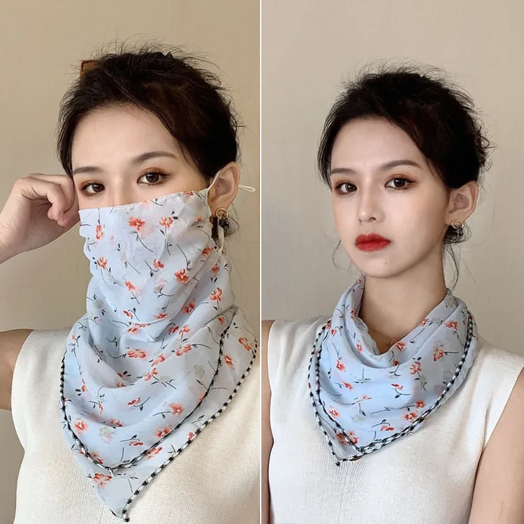 包邮阿媛品质防风面纱女挂围巾耳颈三角护脸冰丝套护围脖透气户外