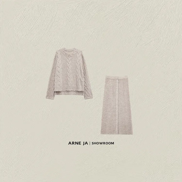 ARNE JA｜“织物之美”100%绵羊毛复古绞花花纱定织半裙套装W9667153